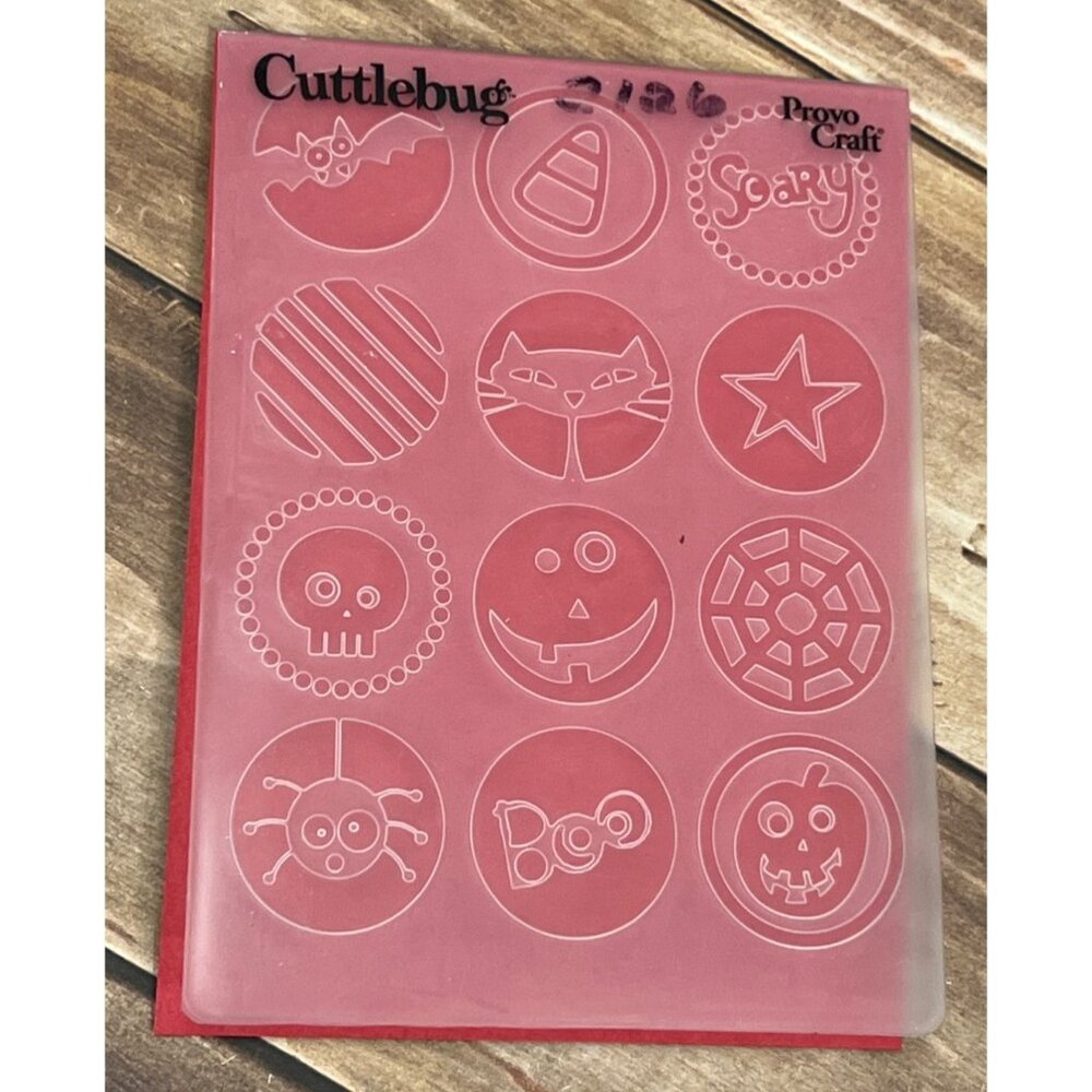 Cuttlebug Provo Craft Halloween Embossing Folder 2126 SPIDER CAT CANDY CORN BOO